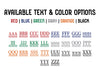 Available Text & Color Options: Red, Blue, Green, Gray, Orange, Black