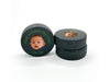 multiple hockey pucks with printed first fathers day baby photo design with different faces, names, and colors