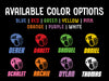 available color options are blue, red, green, yellow, pink, orange, purple, white