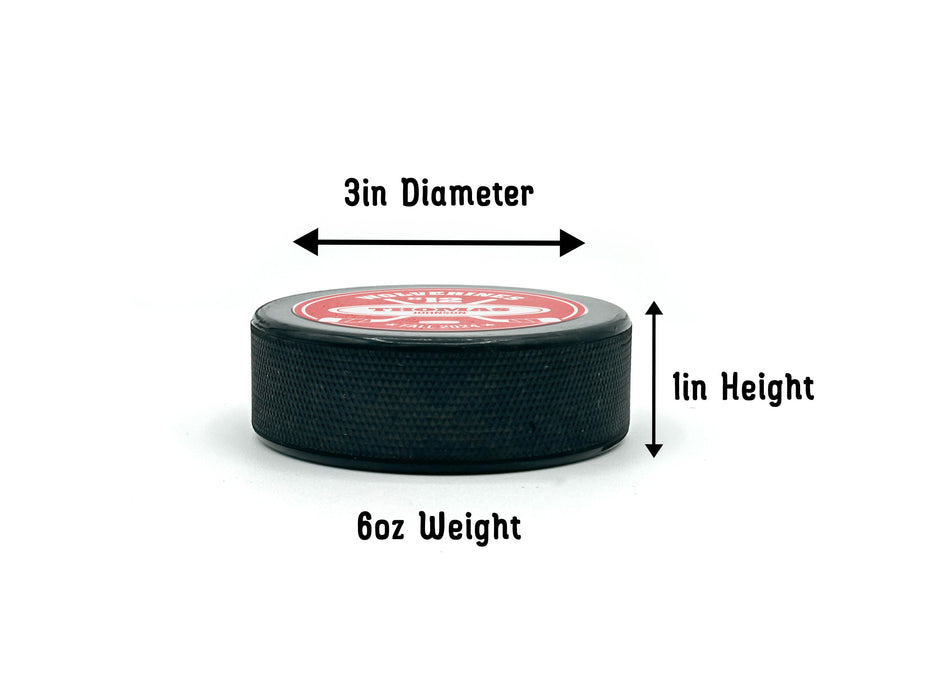 size details are shown with printed hockey puck