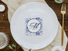 A custom design coaster shown as a part of a wedding tablescape. This coaster features a submitted, custom wedding design.