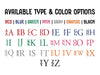 Available Type & Color Options Red, Blue, Green, Pink, Gray, Orange, Black All letters of alphabet displayed with monogram style.