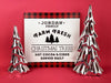 Farm Fresh Christmas Trees design shown on canvas. Design has red and black plaid border with the black text, Jordan Family Farm Fresh Christmas Trees Hot Cocoa & Cider Served Daily.