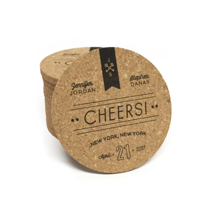 Personalized CHEERS! Modern Wedding Cork Coasters