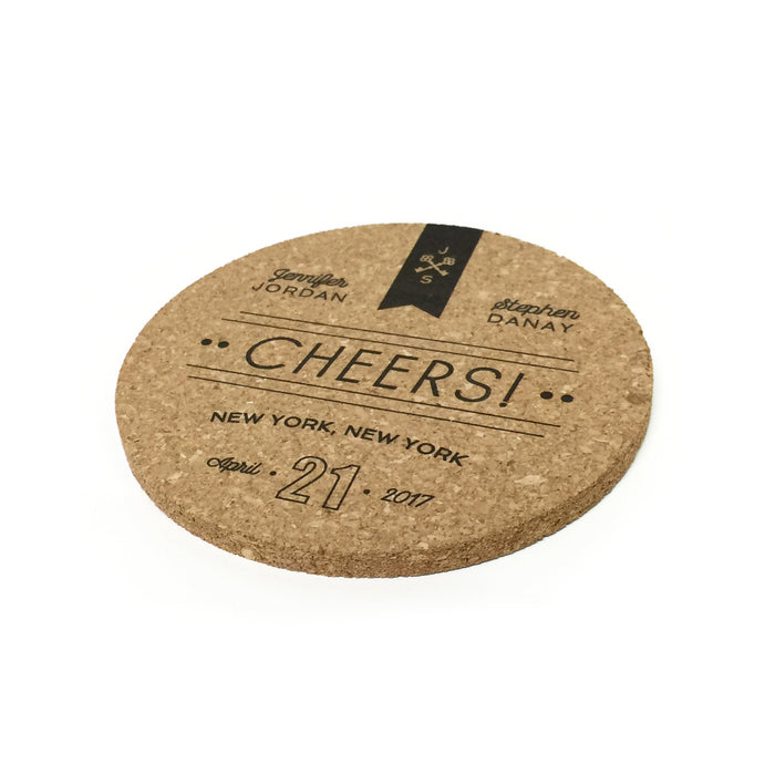 Personalized CHEERS! Modern Wedding Cork Coasters