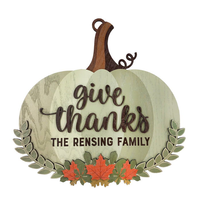 personalized give thanks door sign that says The Rensing Family