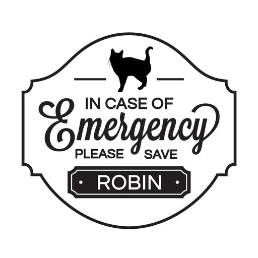 in case of emergency black pet sticker with a cat silhouette and the name Robin on it