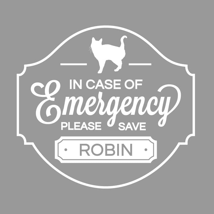 in case of emergency white pet sticker with a cat silhouette and the name Robin on it