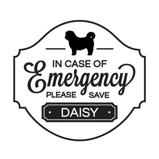 in case of emergency black pet sticker with a dog silhouettes and the name Daisy on it