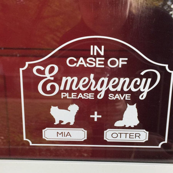 in case of emergency white pet stickers with two cat silhouettes with the names Mia and Otter