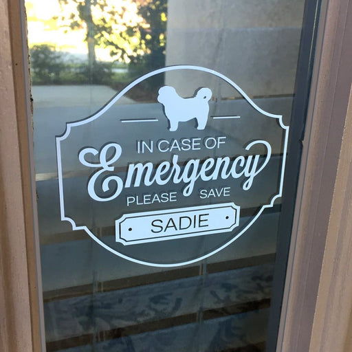 in case of emergency pet sticker vinyl is placed on a window