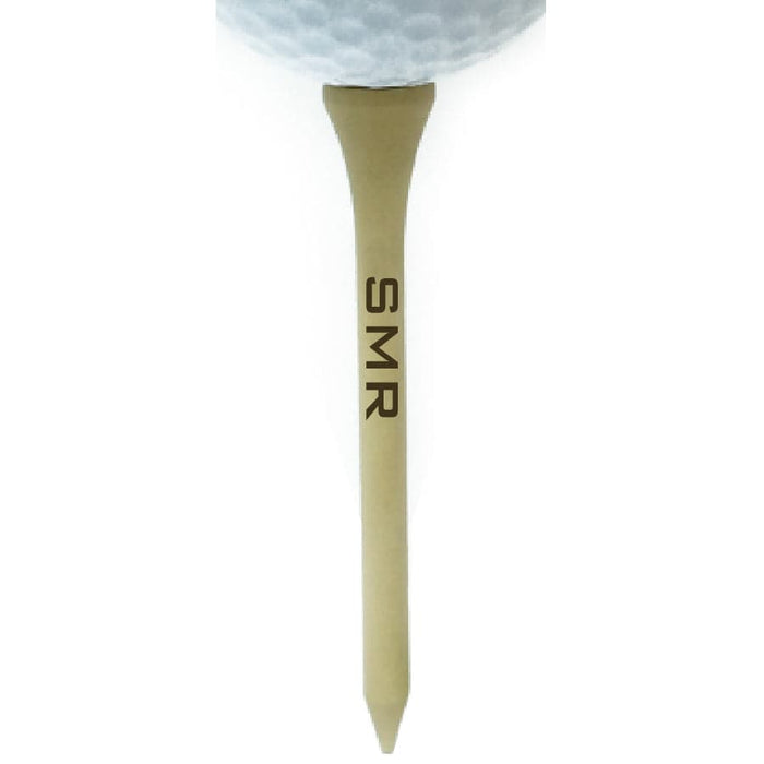 wooden golf tee with the letters SMR engraved on it