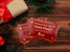 A gold foil cardstock Santa gift tag is shown on a white surface. The text beside it reads, Custom Name Here.