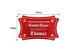 A red glitter cardstock Santa gift tag is shown on a white background. The tag measures 4 1/2 inches in width and 2 3/4 inches in height.