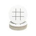 Single coaster is shown on top of a stack of coasters on a white background. Coasters feature Tic Tac Toe design. This design has a tic tac toe game printed in black on white coasters.